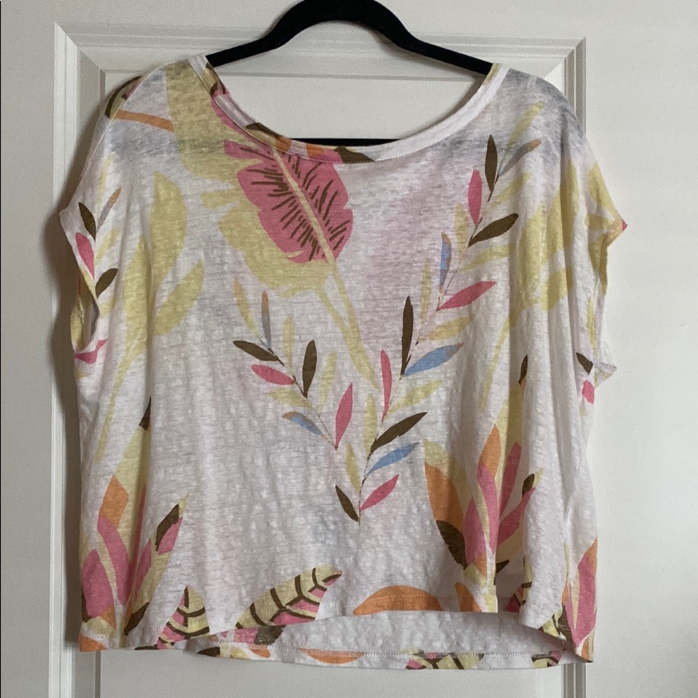 Cynthia Rowley leaf pattern linen top